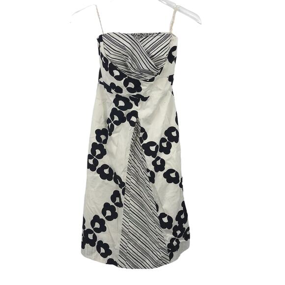 Anthropologie Maeve Strapless Dress 4 Floral Stripe Surplice Sweetheart Smocked - Picture 1 of 11